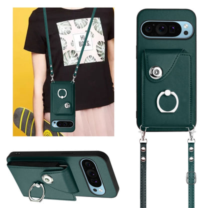 For Google Pixel 9 / 9 Pro Organ Card Bag Ring Holder Phone Case with Long Lanyard(Green) - Google Cases by PMC Jewellery | Online Shopping South Africa | PMC Jewellery | Buy Now Pay Later Mobicred