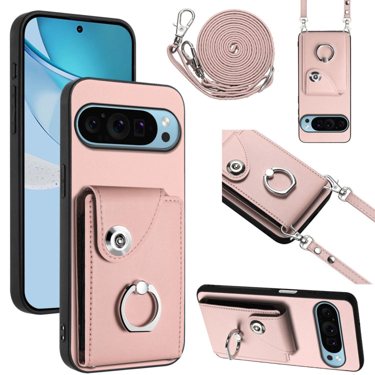 For Google Pixel 9 Pro XL Organ Card Bag Ring Holder Phone Case with Long Lanyard(Pink) - Google Cases by PMC Jewellery | Online Shopping South Africa | PMC Jewellery | Buy Now Pay Later Mobicred