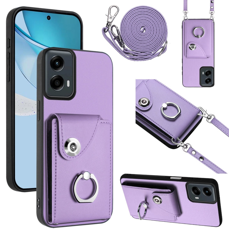 For Motorola Moto G 5G 2024 Organ Card Bag Ring Holder Phone Case with Long Lanyard(Purple) - Motorola Cases by PMC Jewellery | Online Shopping South Africa | PMC Jewellery | Buy Now Pay Later Mobicred