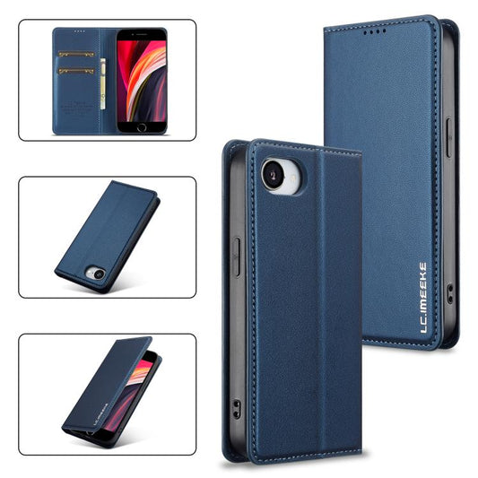 For iPhone 16e LC.IMEEKE L1 Series Frosted Fine Texture PU Phone Case(Blue) - iPhone 16e Cases by LC.IMEEKE | Online Shopping South Africa | PMC Jewellery | Buy Now Pay Later Mobicred