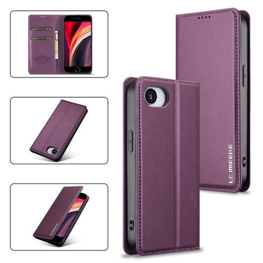 For iPhone 16e LC.IMEEKE L1 Series Frosted Fine Texture PU Phone Case(Purple) - iPhone 16e Cases by LC.IMEEKE | Online Shopping South Africa | PMC Jewellery | Buy Now Pay Later Mobicred