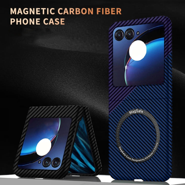 For Motorola Razr 50 Carbon Fiber Texture MagSafe Magnetic Phone Case(Black Silver) - Motorola Cases by PMC TechLife | Online Shopping South Africa | PMC TechLife | Buy Now Pay Later Mobicred