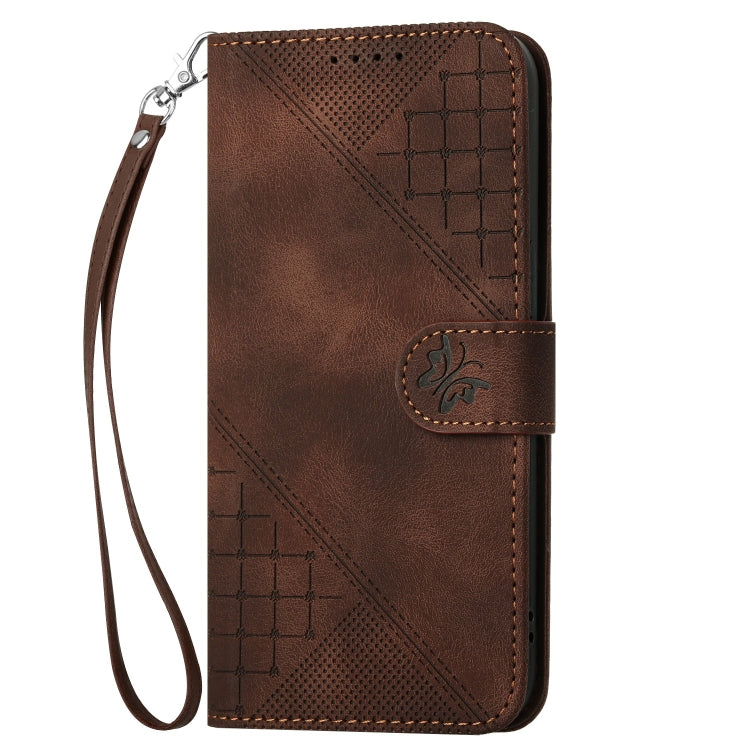 For Redmi K70 YX0080 Grid Butterfly Embossed Pattern Flip Leather Phone Case with Lanyard(Coffee) - K70 Cases by PMC Jewellery | Online Shopping South Africa | PMC Jewellery | Buy Now Pay Later Mobicred