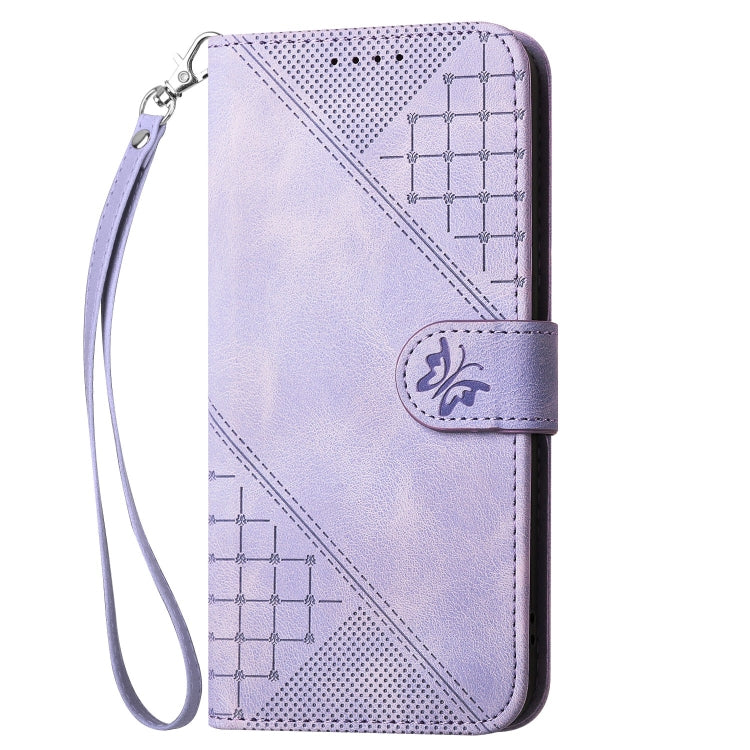 For Redmi K70 YX0080 Grid Butterfly Embossed Pattern Flip Leather Phone Case with Lanyard(Light Purple) - K70 Cases by PMC Jewellery | Online Shopping South Africa | PMC Jewellery | Buy Now Pay Later Mobicred