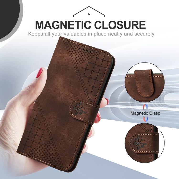 For iPhone 16 YX0080 Grid Butterfly Embossed Pattern Flip Leather Phone Case with Lanyard(Coffee) - iPhone 16 Cases by PMC TechLife | Online Shopping South Africa | PMC TechLife | Buy Now Pay Later Mobicred