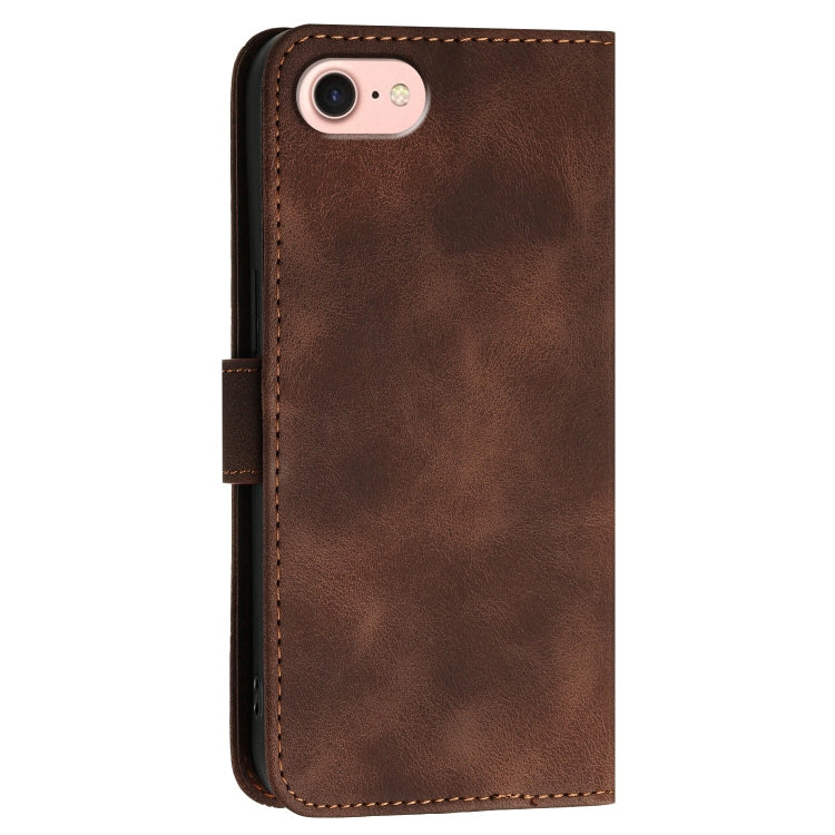For iPhone 16e YX0080 Grid Butterfly Embossed Pattern Flip Leather Phone Case with Lanyard(Coffee) - iPhone 16e Cases by PMC TechLife | Online Shopping South Africa | PMC TechLife | Buy Now Pay Later Mobicred