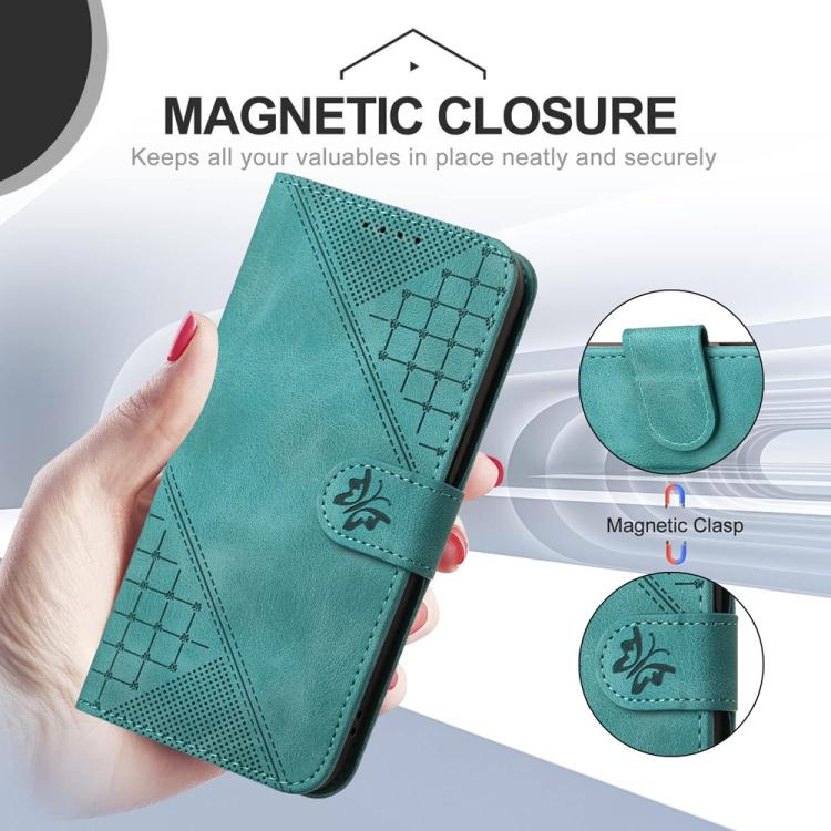 For iPhone 17 YX0080 Grid Butterfly Embossed Pattern Flip Leather Phone Case with Lanyard(Light Blue) - free shipping - PMc TechLife - Order now!