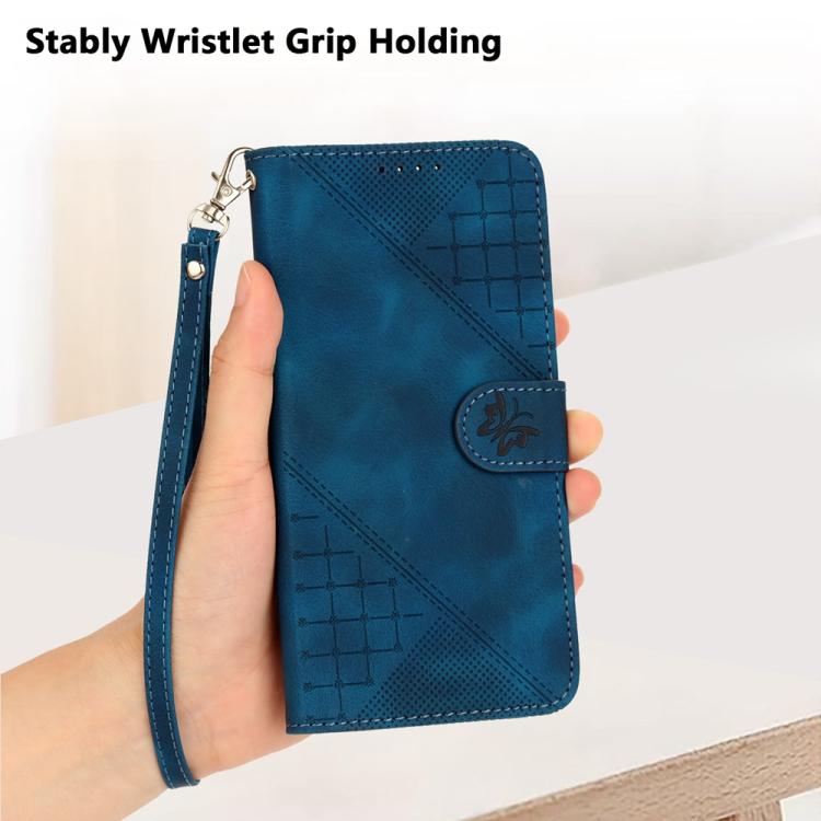 For iPhone 17 Pro Max YX0080 Grid Butterfly Embossed Pattern Flip Leather Phone Case with Lanyard(Dark Blue) - free shipping - PMc TechLife - Order now!
