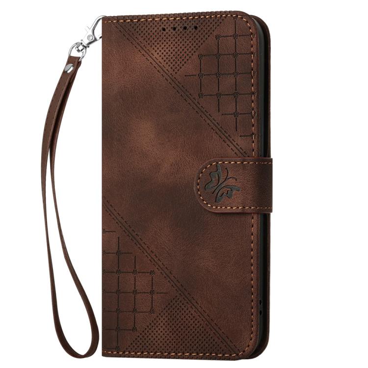 For iPhone 17 Pro Max YX0080 Grid Butterfly Embossed Pattern Flip Leather Phone Case with Lanyard(Coffee) - free shipping - PMc TechLife - Order now!