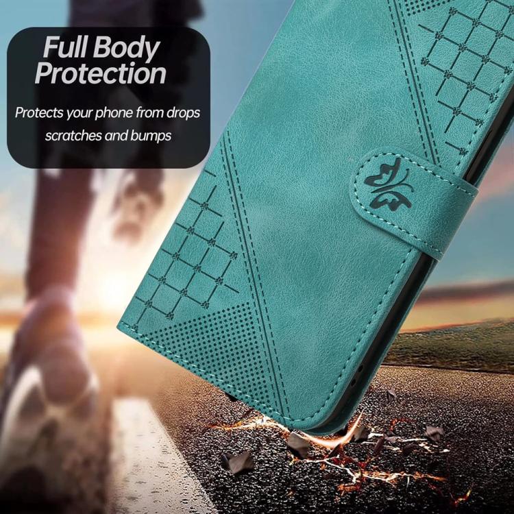 For iPhone 17 Pro YX0080 Grid Butterfly Embossed Pattern Flip Leather Phone Case with Lanyard(Light Blue) - free shipping - PMc TechLife - Order now!