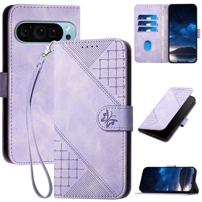 For Google Pixel 9 Pro XL YX0080 Grid Butterfly Embossed Pattern Flip Leather Phone Case with Lanyard(Light Purple) - Google Cases by PMC Jewellery | Online Shopping South Africa | PMC Jewellery | Buy Now Pay Later Mobicred