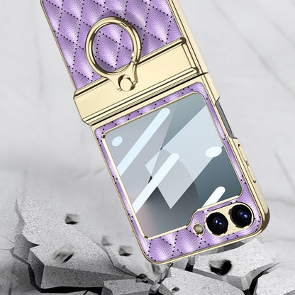 For Samsung Galaxy Z Flip6 GKK Rhombus Pattern Integrated Electroplated Leather Phone Case with Ring(Purple) - Galaxy Z Flip6 5G Cases by GKK | Online Shopping South Africa | PMC Jewellery | Buy Now Pay Later Mobicred