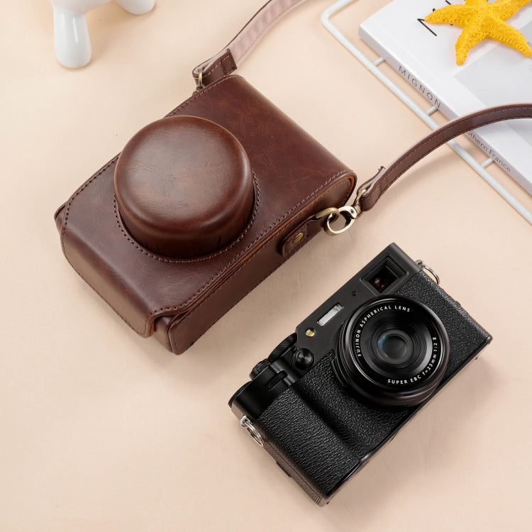 For FUJIFILM X100VI Full Body Leather Camera Case Bag with Strap(Coffee) - Leather Bag by PMC TechLife | Online Shopping South Africa | PMC TechLife | Buy Now Pay Later Mobicred