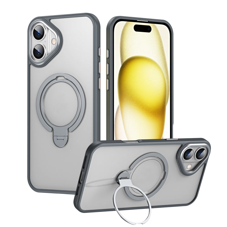 For iPhone 16 Double Ring MagSafe Magnetic Holder Phone Case(Matte Grey) - iPhone 16 Cases by PMC Jewellery | Online Shopping South Africa | PMC Jewellery | Buy Now Pay Later Mobicred