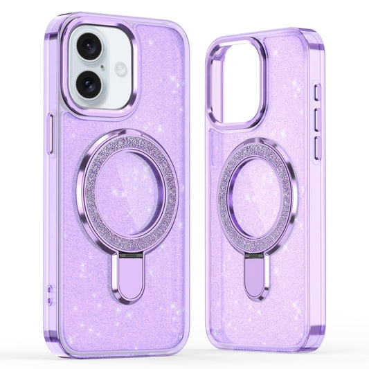 For iPhone 16 Glitter Ring Holder MagSafe Phone Case(Purple) - iPhone 16 Cases by PMC Jewellery | Online Shopping South Africa | PMC Jewellery | Buy Now Pay Later Mobicred