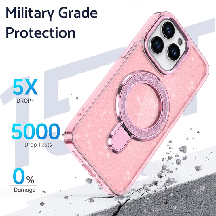 For iPhone 16 Pro Max Glitter Ring Holder MagSafe Phone Case(Pink) - iPhone 16 Pro Max Cases by PMC TechLife | Online Shopping South Africa | PMC TechLife | Buy Now Pay Later Mobicred