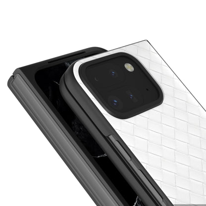 For Google Pixel 9 Pro Fold Black Frame Woven Texture PU Phone Case(White) - Google Cases by PMC Jewellery | Online Shopping South Africa | PMC Jewellery | Buy Now Pay Later Mobicred