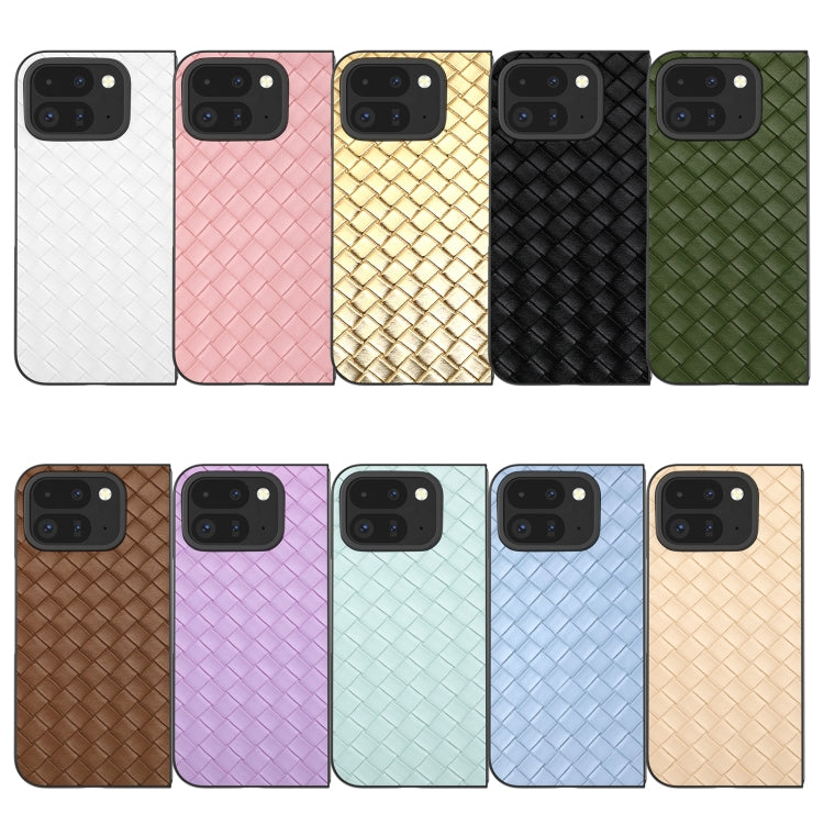 For Google Pixel 9 Pro Fold Black Frame Woven Texture PU Phone Case(White) - Google Cases by PMC TechLife | Online Shopping South Africa | PMC TechLife | Buy Now Pay Later Mobicred