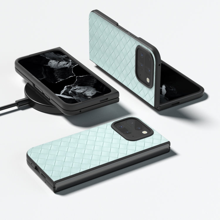 For Google Pixel 9 Pro Fold Black Frame Woven Texture PU Phone Case(Light Green) - Google Cases by PMC TechLife | Online Shopping South Africa | PMC TechLife | Buy Now Pay Later Mobicred