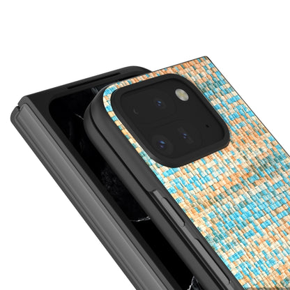 For Google Pixel 9 Pro Fold Black Frame Color Lattice Texture PU Phone Case(Blue) - Google Cases by PMC Jewellery | Online Shopping South Africa | PMC Jewellery | Buy Now Pay Later Mobicred