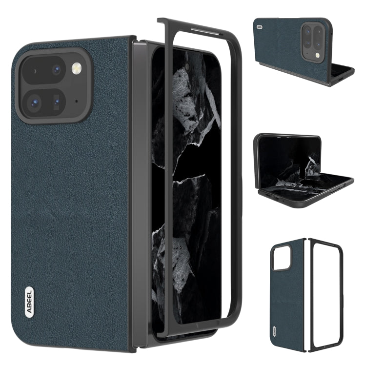For Google Pixel 9 Pro Fold ABEEL Genuine Leather Wave Black Edge Phone Case(Green) - Google Cases by PMC TechLife | Online Shopping South Africa | PMC TechLife | Buy Now Pay Later Mobicred