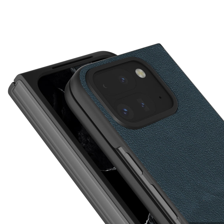 For Google Pixel 9 Pro Fold ABEEL Genuine Leather Wave Black Edge Phone Case(Green) - Google Cases by PMC Jewellery | Online Shopping South Africa | PMC Jewellery | Buy Now Pay Later Mobicred