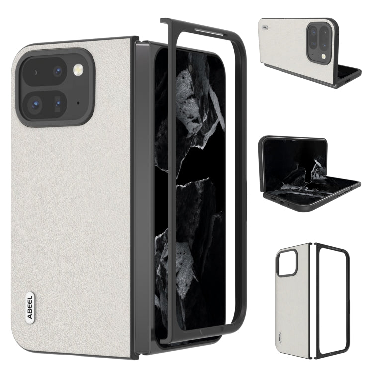 For Google Pixel 9 Pro Fold ABEEL Genuine Leather Wave Black Edge Phone Case(Grey) - Google Cases by PMC TechLife | Online Shopping South Africa | PMC TechLife | Buy Now Pay Later Mobicred