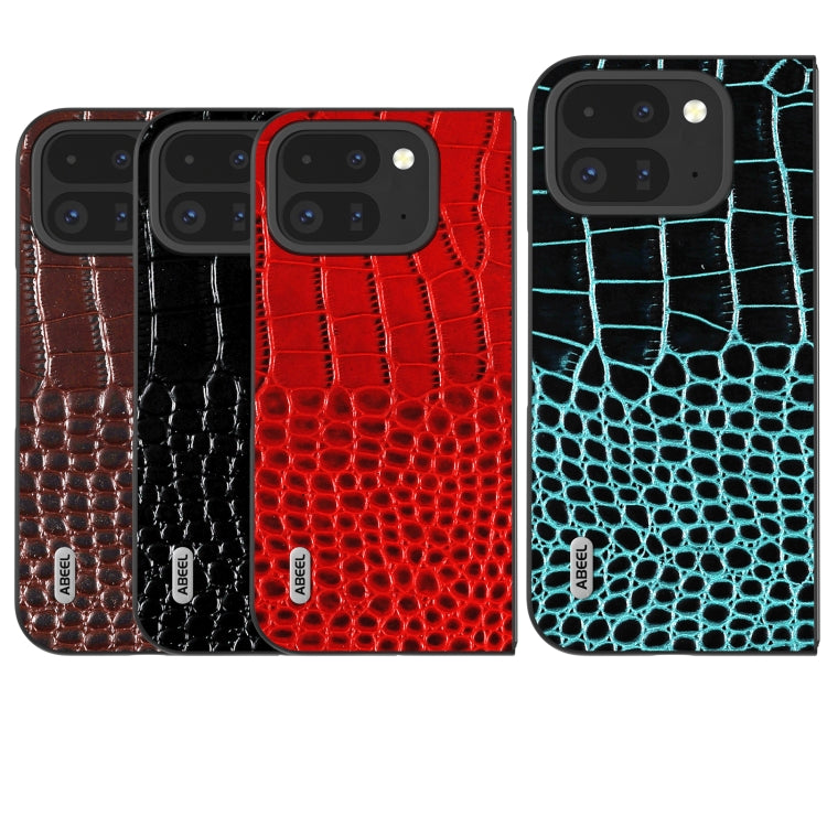 For Google Pixel 9 Pro Fold ABEEL Genuine Leather Crocodile Pattern Black Edge Phone Case(Coffee) - Google Cases by PMC TechLife | Online Shopping South Africa | PMC TechLife | Buy Now Pay Later Mobicred