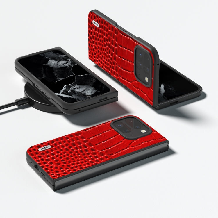 For Google Pixel 9 Pro Fold ABEEL Genuine Leather Crocodile Pattern Black Edge Phone Case(Red) - Google Cases by PMC TechLife | Online Shopping South Africa | PMC TechLife | Buy Now Pay Later Mobicred