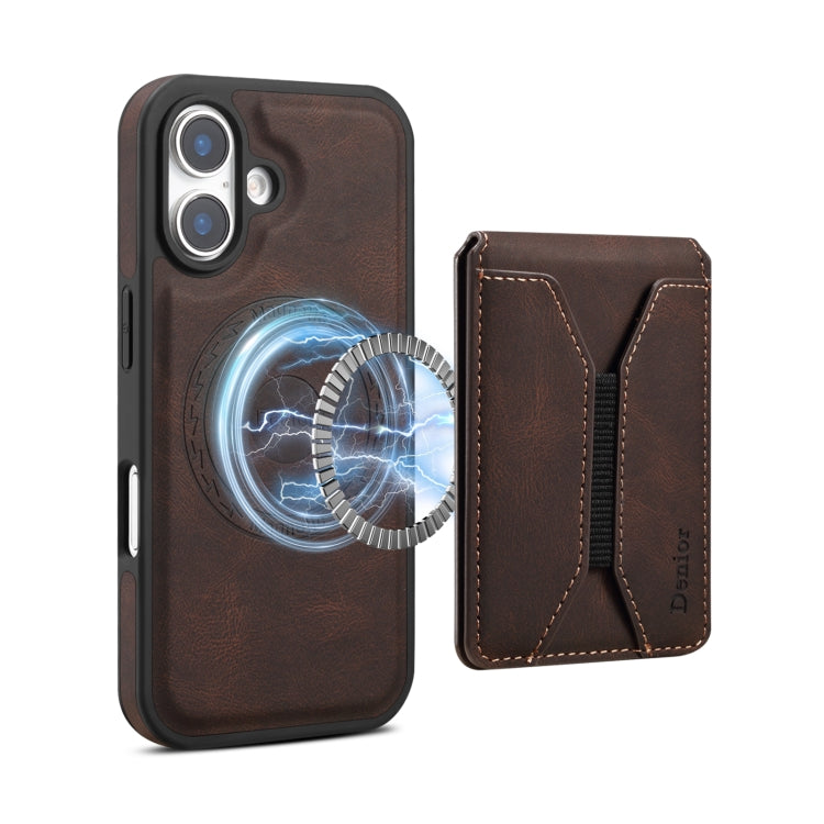 For iPhone 16 Denior D17 Skin Feel MagSafe Detachable Card Slot Phone Case(Brown) - iPhone 16 Cases by Denior | Online Shopping South Africa | PMC Jewellery | Buy Now Pay Later Mobicred