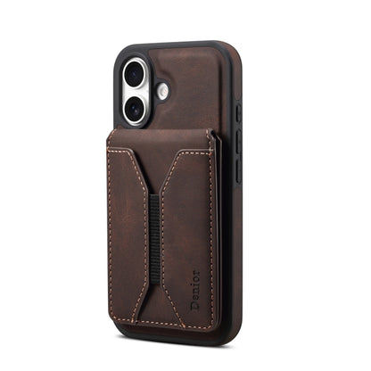 For iPhone 16 Denior D17 Skin Feel MagSafe Detachable Card Slot Phone Case(Brown) - iPhone 16 Cases by Denior | Online Shopping South Africa | PMC Jewellery | Buy Now Pay Later Mobicred