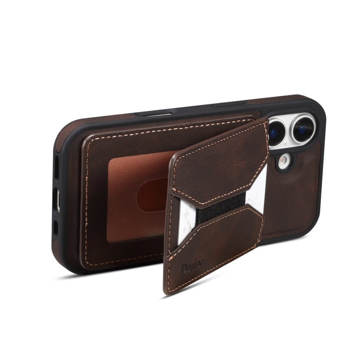 For iPhone 16 Denior D17 Skin Feel MagSafe Detachable Card Slot Phone Case(Brown) - iPhone 16 Cases by Denior | Online Shopping South Africa | PMC Jewellery | Buy Now Pay Later Mobicred