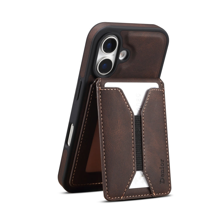 For iPhone 16 Denior D17 Skin Feel MagSafe Detachable Card Slot Phone Case(Brown) - iPhone 16 Cases by Denior | Online Shopping South Africa | PMC Jewellery | Buy Now Pay Later Mobicred