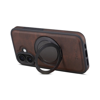 For iPhone 16 Plus Denior A14 Skin Feel Rotating Holder MagSafe Phone Case(Brown) - iPhone 16 Plus Cases by Denior | Online Shopping South Africa | PMC Jewellery | Buy Now Pay Later Mobicred