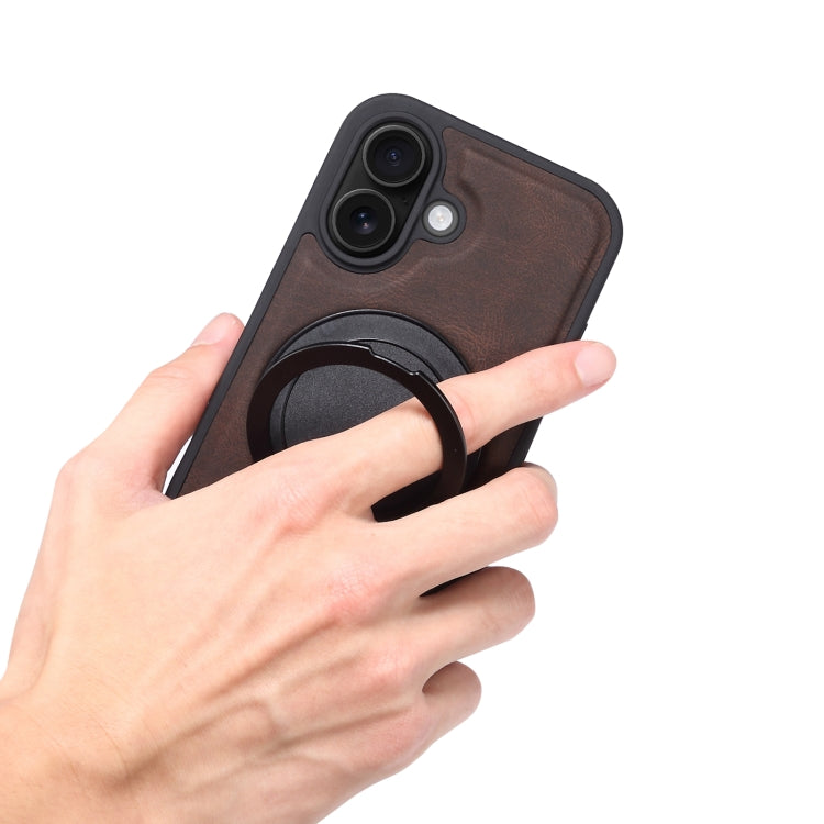 For iPhone 16 Plus Denior A14 Skin Feel Rotating Holder MagSafe Phone Case(Brown) - iPhone 16 Plus Cases by Denior | Online Shopping South Africa | PMC Jewellery | Buy Now Pay Later Mobicred