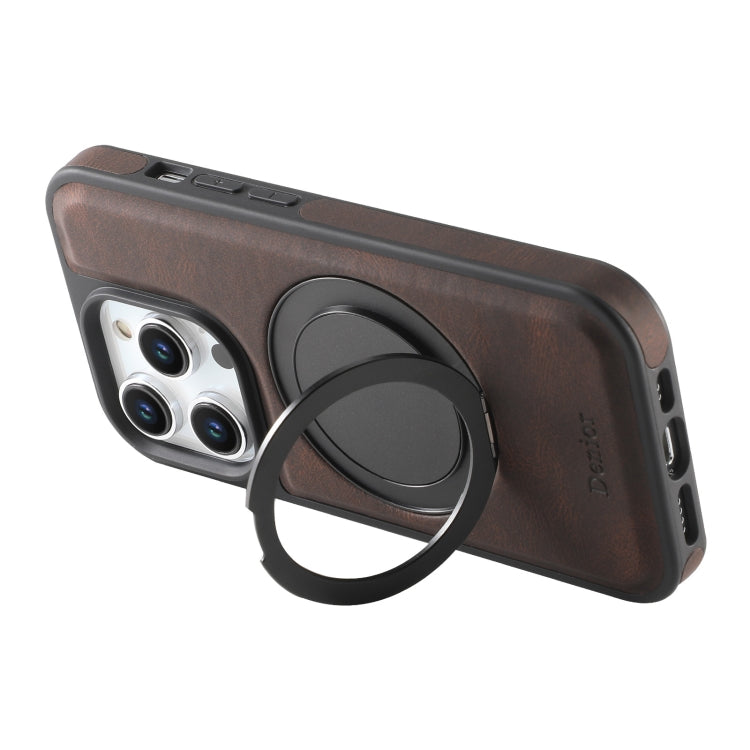 For iPhone 16 Pro Denior A14 Skin Feel Rotating Holder MagSafe Phone Case(Brown) - iPhone 16 Pro Cases by Denior | Online Shopping South Africa | PMC Jewellery | Buy Now Pay Later Mobicred