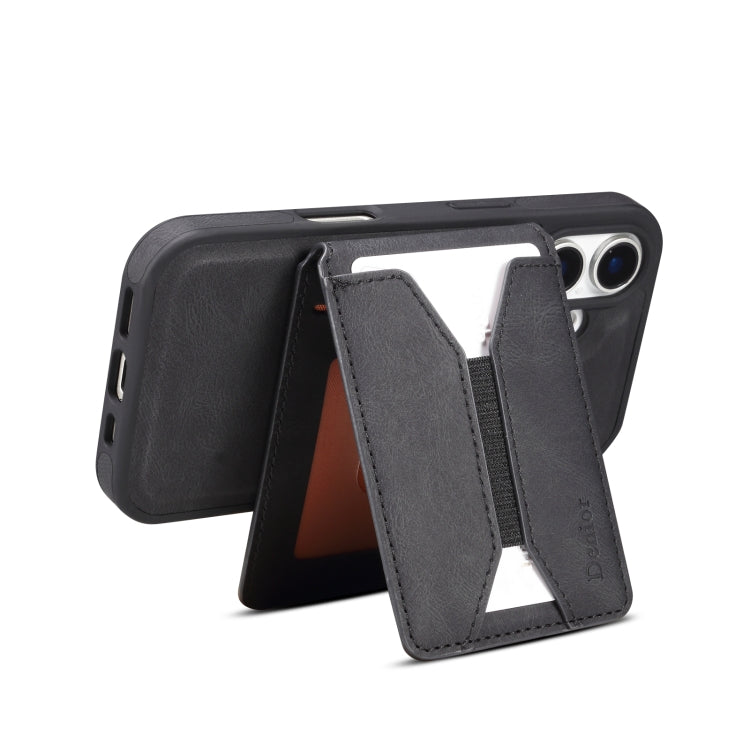 For iPhone 16 Denior D18 Skin Feel Rotating Holder MagSafe Detachable Card Slot Phone Case(Black) - iPhone 16 Cases by Denior | Online Shopping South Africa | PMC Jewellery | Buy Now Pay Later Mobicred