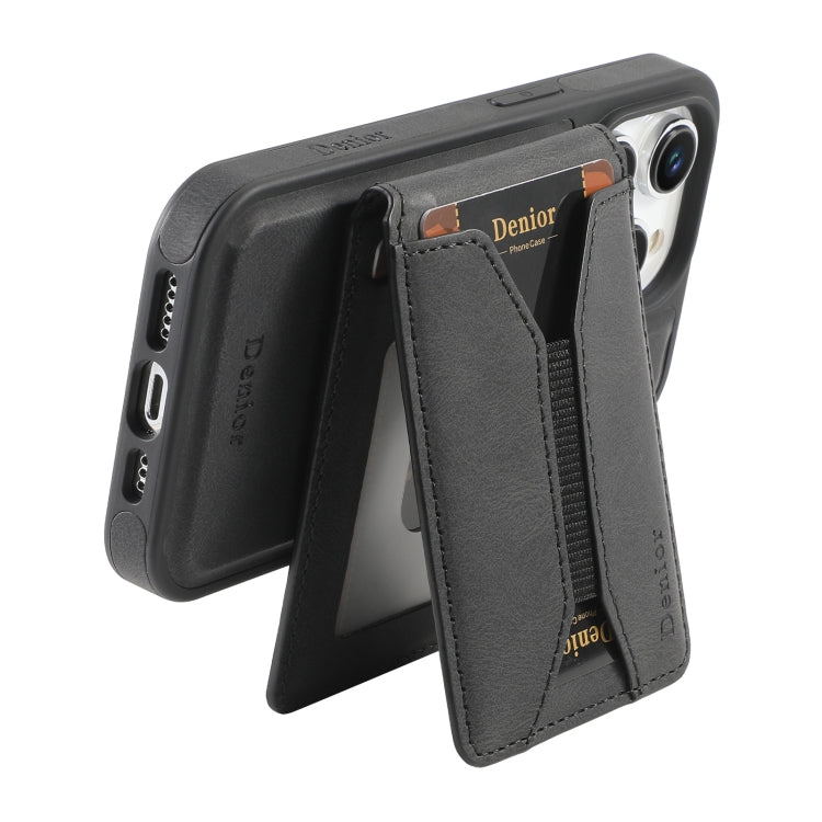 For iPhone 16 Plus Denior D18 Skin Feel Rotating Holder MagSafe Detachable Card Slot Phone Case(Black) - iPhone 16 Plus Cases by Denior | Online Shopping South Africa | PMC Jewellery | Buy Now Pay Later Mobicred