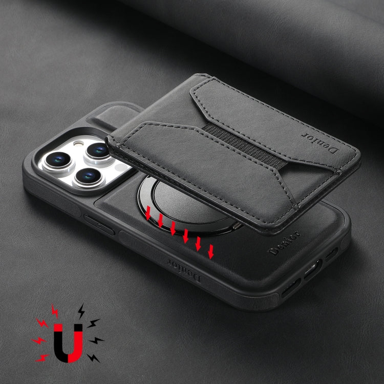 For iPhone 16 Pro Denior D18 Skin Feel Rotating Holder MagSafe Detachable Card Slot Phone Case(Black) - iPhone 16 Pro Cases by Denior | Online Shopping South Africa | PMC Jewellery | Buy Now Pay Later Mobicred