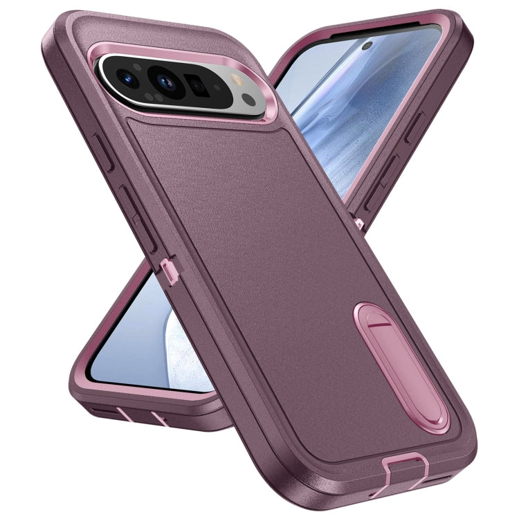 For Google Pixel 9 Pro Rugged PC + Silicone Phone Case with Holder(Purple+Pink) - Google Cases by PMC TechLife | Online Shopping South Africa | PMC TechLife | Buy Now Pay Later Mobicred