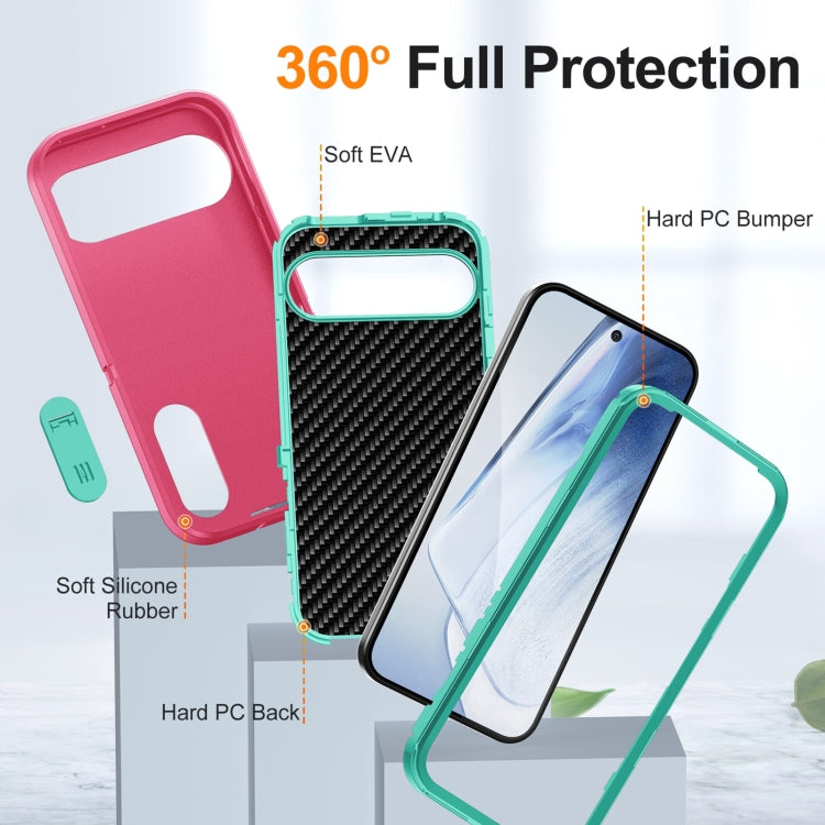 For Google Pixel 9 Rugged PC + Silicone Phone Case with Holder(Rose Red+Light Green) - Google Cases by PMC Jewellery | Online Shopping South Africa | PMC Jewellery | Buy Now Pay Later Mobicred