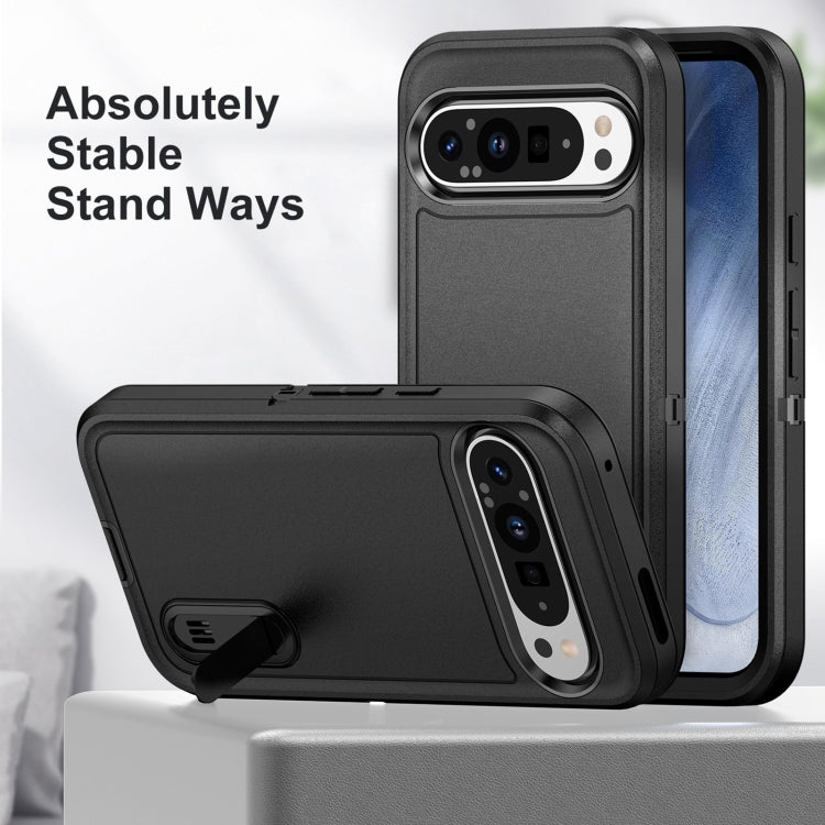 For Google Pixel 9 Rugged PC + Silicone Phone Case with Holder(Black) - Google Cases by PMC TechLife | Online Shopping South Africa | PMC TechLife | Buy Now Pay Later Mobicred