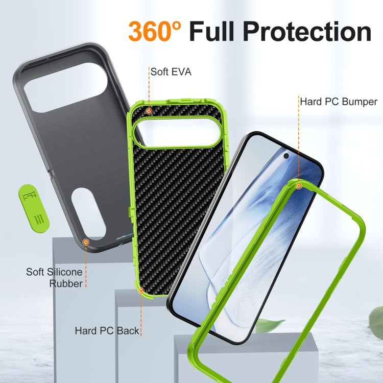 For Google Pixel 9 Rugged PC + Silicone Phone Case with Holder(Grey+Fresh Green) - Google Cases by PMC Jewellery | Online Shopping South Africa | PMC Jewellery | Buy Now Pay Later Mobicred