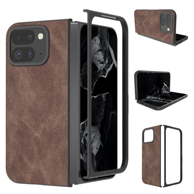 For Google Pixel 9 Pro Fold Black Frame PU Leather Full Coverage Phone Case(Coffee) - Google Cases by PMC TechLife | Online Shopping South Africa | PMC TechLife | Buy Now Pay Later Mobicred