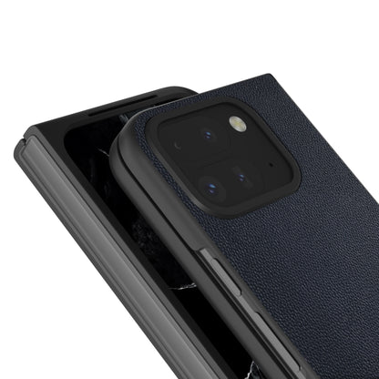 For Google Pixel 9 Pro Fold ABEEL Genuine Leather Elegant Black Edge Phone Case(Blue) - Google Cases by PMC Jewellery | Online Shopping South Africa | PMC Jewellery | Buy Now Pay Later Mobicred