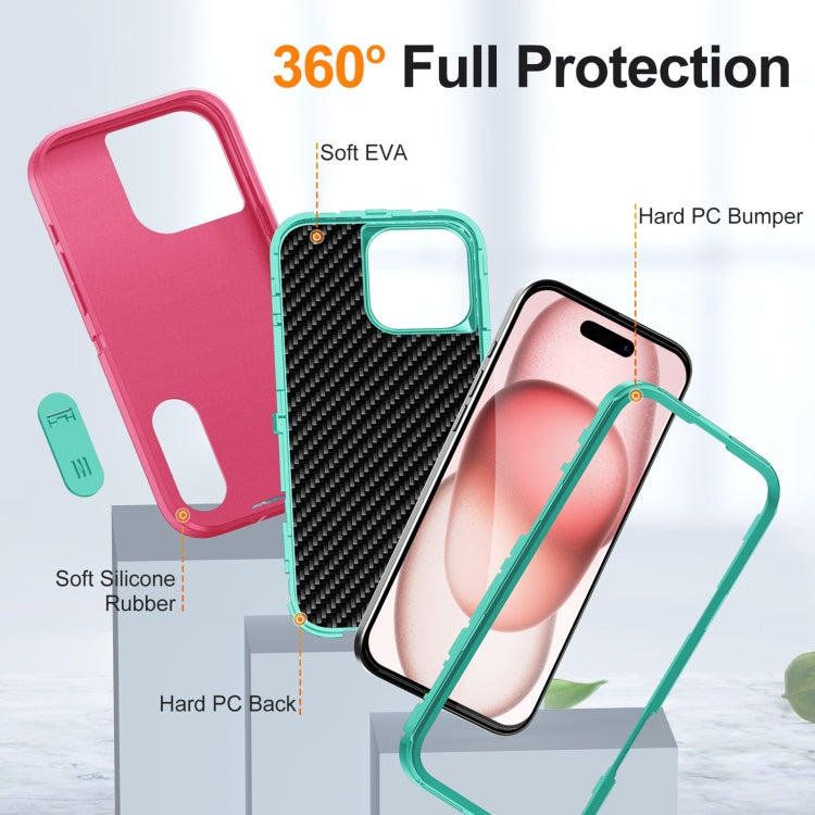 For iPhone 16 Pro Max Rugged PC + Silicone Phone Case with Holder(Rose Red+Light Green) - iPhone 16 Pro Max Cases by PMC TechLife | Online Shopping South Africa | PMC TechLife | Buy Now Pay Later Mobicred