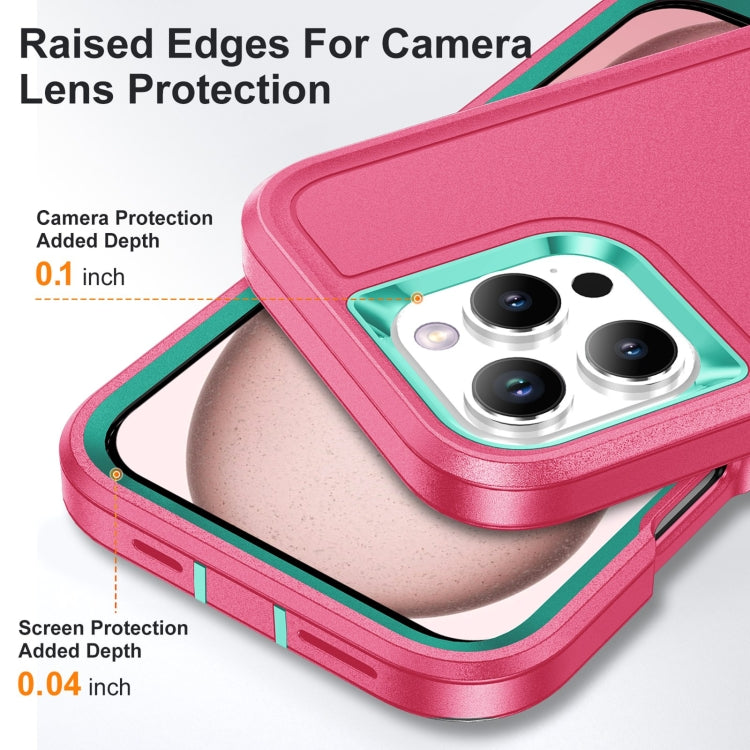 For iPhone 16 Pro Max Rugged PC + Silicone Phone Case with Holder(Rose Red+Light Green) - iPhone 16 Pro Max Cases by PMC TechLife | Online Shopping South Africa | PMC TechLife | Buy Now Pay Later Mobicred