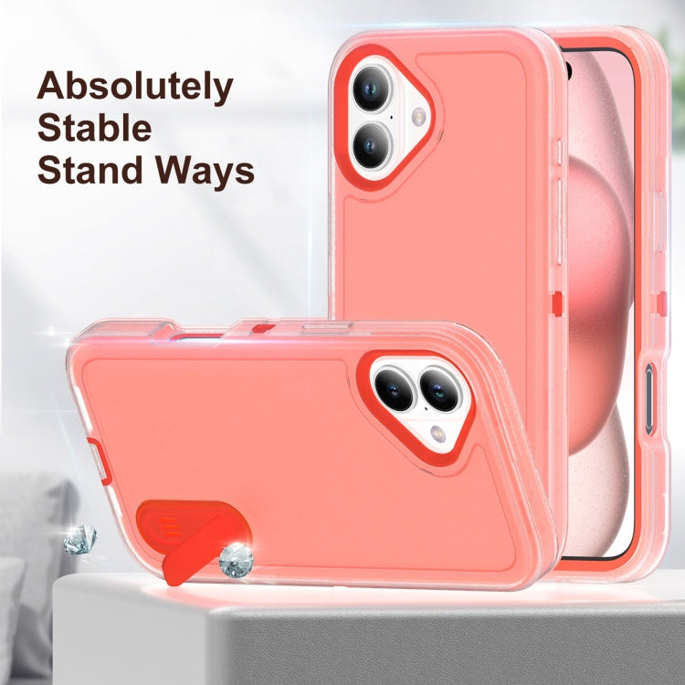 For iPhone 16 Rugged PC + Silicone Phone Case with Holder(Transparent+Orange) - iPhone 16 Cases by PMC TechLife | Online Shopping South Africa | PMC TechLife | Buy Now Pay Later Mobicred