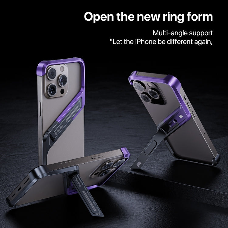 For iPhone 14 Pro Max S-shaped Stand Frameless Metal Phone Case(Black Purple) - iPhone 14 Pro Max Cases by PMC Jewellery | Online Shopping South Africa | PMC Jewellery | Buy Now Pay Later Mobicred