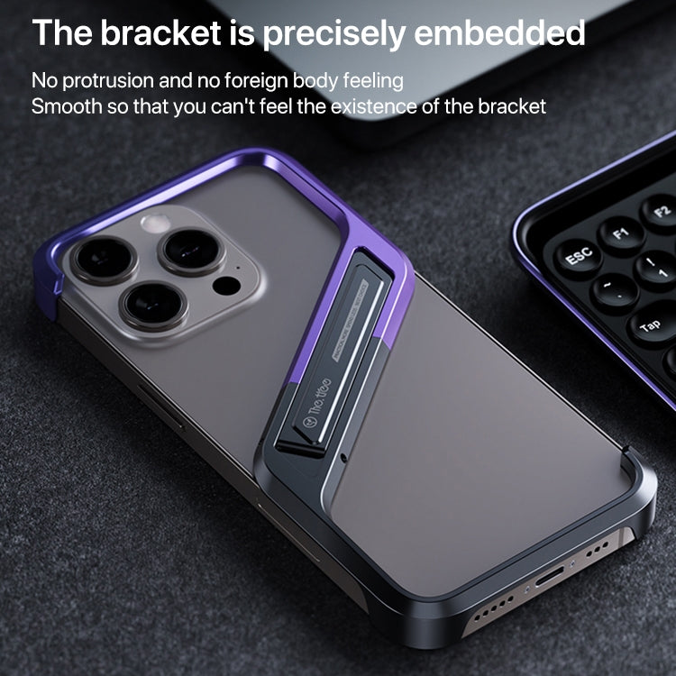 For iPhone 14 Pro S-shaped Stand Frameless Metal Phone Case(Black Purple) - iPhone 14 Pro Cases by PMC Jewellery | Online Shopping South Africa | PMC Jewellery | Buy Now Pay Later Mobicred